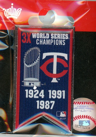 Twins 3x World Series Champs Banner pin