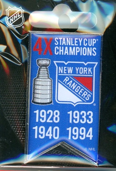 NY Rangers 4x Stanley Cup Champs Banner pin