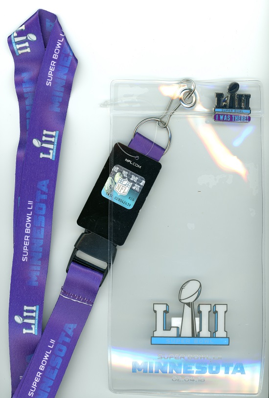 Super Bowl LII Ticket Holder, Lanyard, & \"I Was There!\" pin